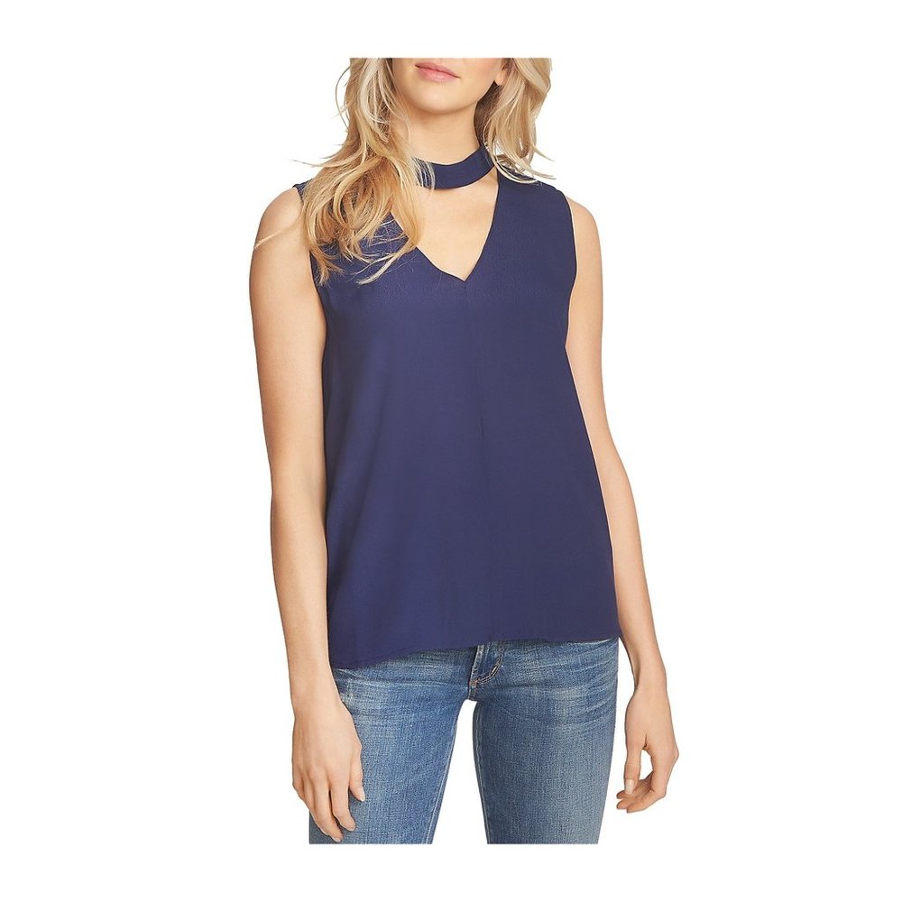 1. State | Navy Sleeveless Hi Lo Choker Blouse XL